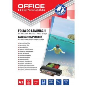 Folia do laminowania OFFICE PRODUCTS, A3, 2x80mikr., błyszcząca, 100szt., transparentna