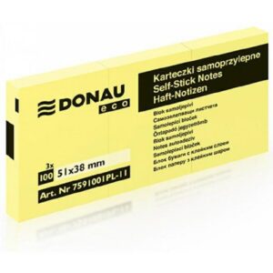 Bloczek samoprzylepny DONAU Eco, 38x51mm 36x100 kart., jasnożółty