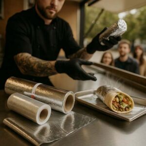 Folia aluminiowa dla gastronomii 440mm 1,5kg -kartonik z nożykiem CLARINA