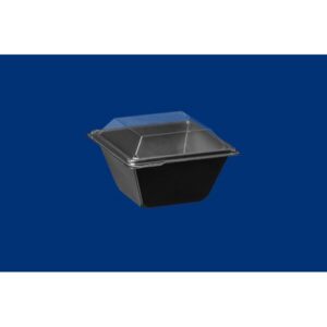 Pucharek sałatkowy kwadratowy 370ml komplet czarny spód + transparentna pokrywka 114x114mm h75 PET op. 30 kpl