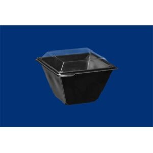 Pucharek sałatkowy kwadratowy 750ml komplet czarny spód + transparentna pokrywka 132x132mm h100 PET op. 30 kpl