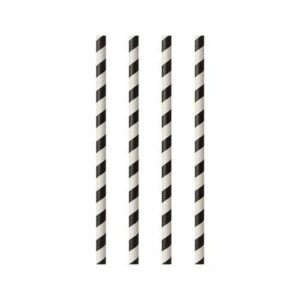 Słomki papierowe śr. 6mm Stripes" długość 20cm czarne paski op. 100 sztuk"