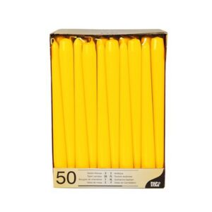 Świece stożkowe 25 cm żółte średnica 2,2 cm op. 50 sztuk