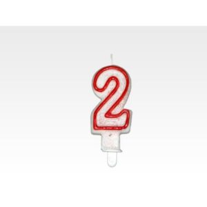 Świeczka CYFERKA "2" czerw. obw.+ brokat
