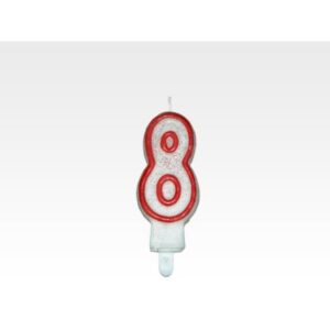 Świeczka - CYFERKA "8", czerwona obwódka z brokatem, cena za 1 szt.